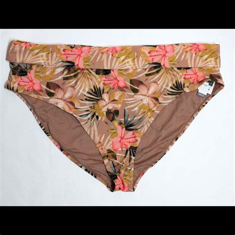 Time And Tru Swim Time And Tru X W W High Waist Bikini Fit Floral Foldover Waistband