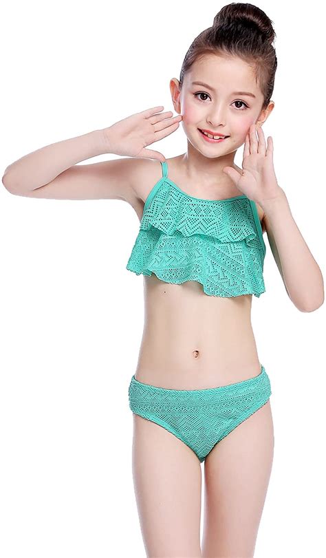 SHEKINI Girls Swimwear Flounce Crochet Two Piece Bikini Bathing Green Size EBay