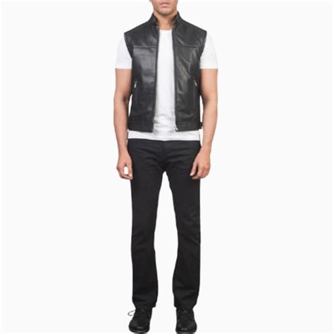 Mens Roland Black Sheepskin Leather Biker Vest Monal Jackets
