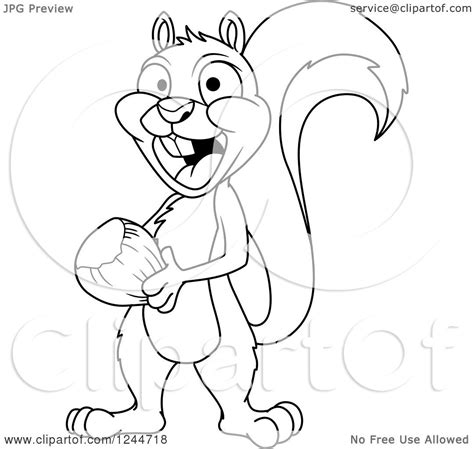 Clipart Of A Black And White Squirrel With An Acorn Royalty Free