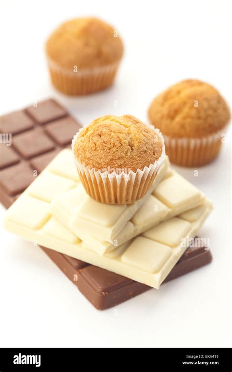 Bar Of Chocolate And Muffin Isolated On White Stock Photo Alamy