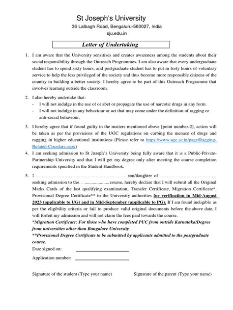 SJU-Letter of Undertaking | PDF | Postgraduate Education | Educational