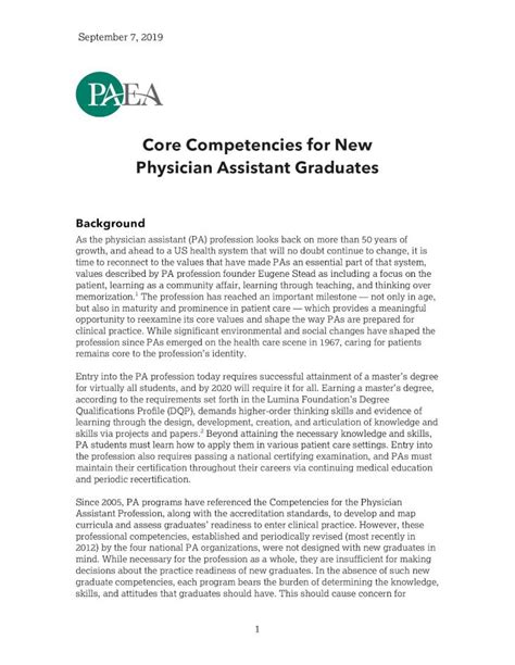 Pdf Core Competencies For New Pa Graduates Final