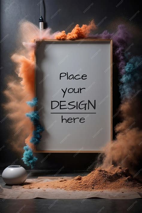 Premium Psd Aesthetic Poster Mockup Frame With Colorful Powder
