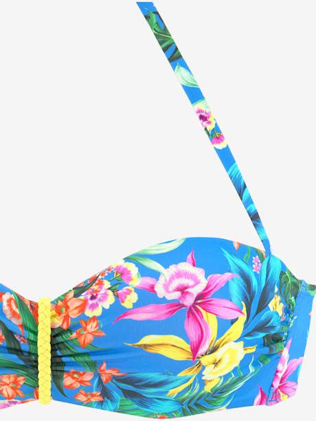 Haut de bikini bandeau à armatures imprimé effet de couleur différent pour chaque pièce