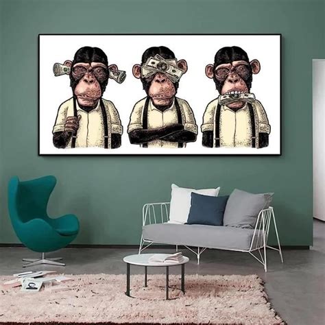 Peinture Sur Toile De Trois Singes De La Sagesse Imprimés Et Affiches