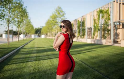 Wallpaper Girl Dress Photo Photographer Model Brunette Red Dress Sunglasses For Mobile