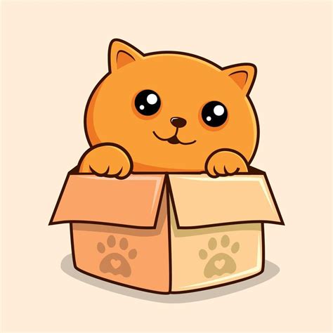 Orange Cat In Box Cartoon Waving Hand Cute Pussy Cat Pawns Vector Vector Art At Vecteezy
