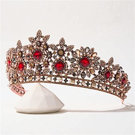 Sweetv Jeweled Queen Crown For Women Red Tiaras And Crowns Wedding