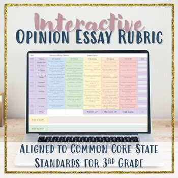 3rd Grade Rubric for Opinion Essay - Aligned to Common Core | TPT 