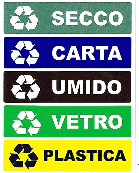 CARTELLONISTICA ADESIVA RACCOLTA DIFFERENZIATA SET DA 5 PZ SECCO