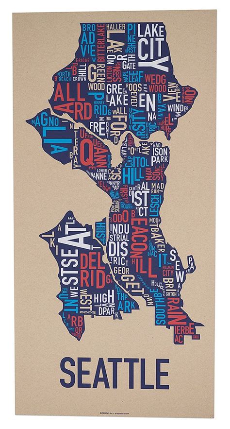 Seattle Neighborhood Map Poster Or Print Original Artist Of Type City