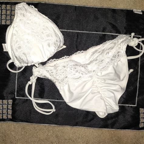 Lulu S Swim White Lace Scrunch Bottom Bikini Poshmark