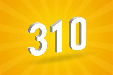 3D 310 number font alphabet. White 3D Number 310 with yellow background ...