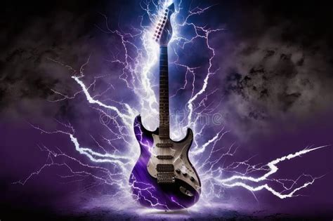 Electric Guitar With Lightning Strikes In The Background Creating