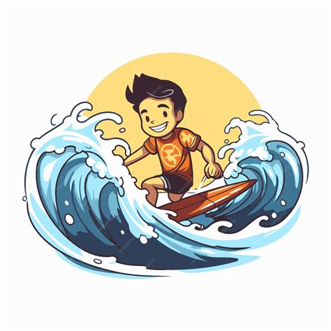 Premium Vector Boy Surfing On A Wave Vector Illustration Of A Boy