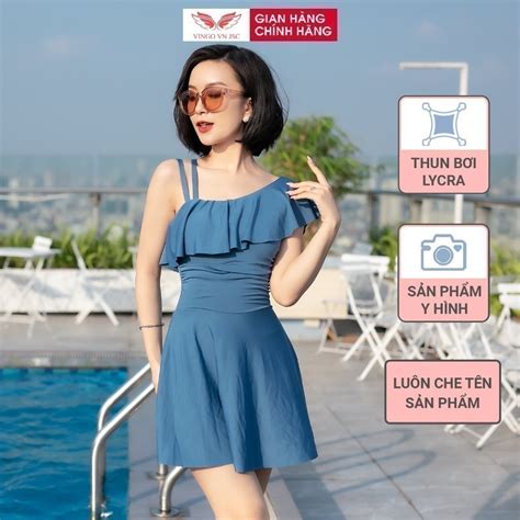Bikini nữ đồ bơi liền thân VINGO kiểu lệch vai có mút ngực mặc mùa hè B120 VNGO Shopee Việt Nam