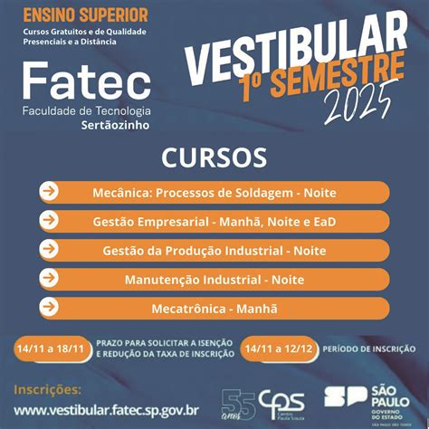 Fatec Inscrição Vestibular - Fatec de Sertãozinho abre inscrições para o vestibular do 1º semestre ...