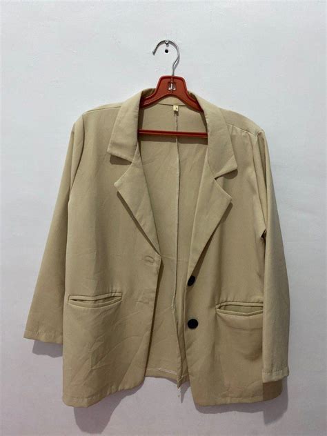 Blazer Coklat Nude Korea Fesyen Wanita Pakaian Wanita Baju Luaran Di