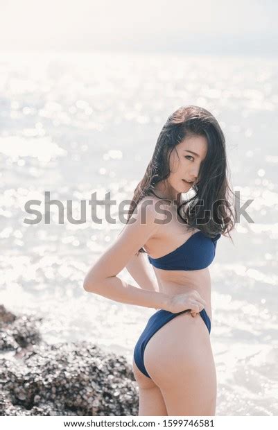 Sexy Asia Woman Blue Bikini Two Stock Photo 1599746581 Shutterstock