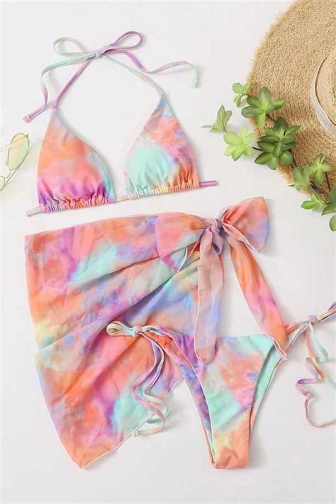 Tie Dye Bikini Cover Up 3 Piece Set M MultiPurple Walmart