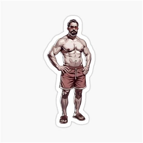 Bara Daddy Handsome Muscle Bear Beach Gay Manga Guy Sticker For Sale By Bearslover Redbubble