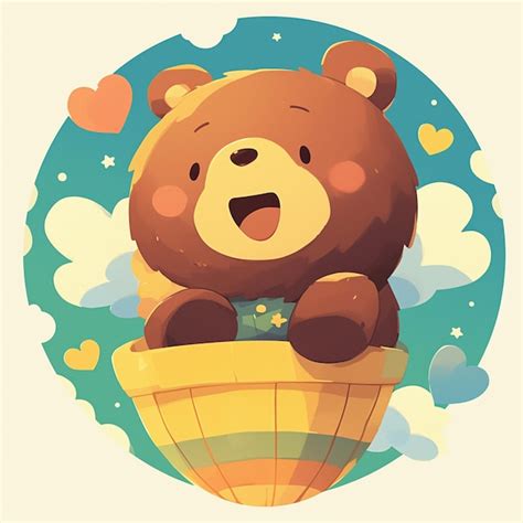 Premium Vector A Bear In A Hot Air Balloon Cartoon Style