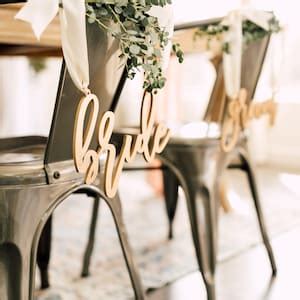 Bride Groom Wedding Chair Signs Set Of TWO 12 X 6 Laser Cut Wood