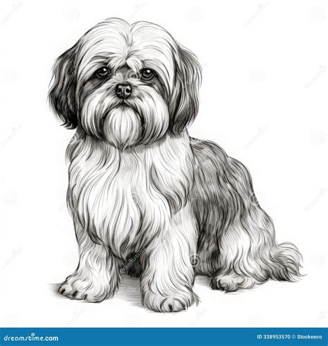 Vintage Isolated Old Print of Lhasa Apso on White Background Stock