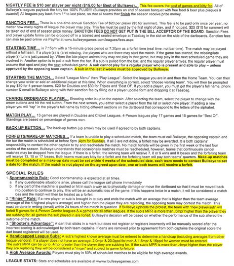 Bullseye Games - Leagues - Darts - Darts Rules