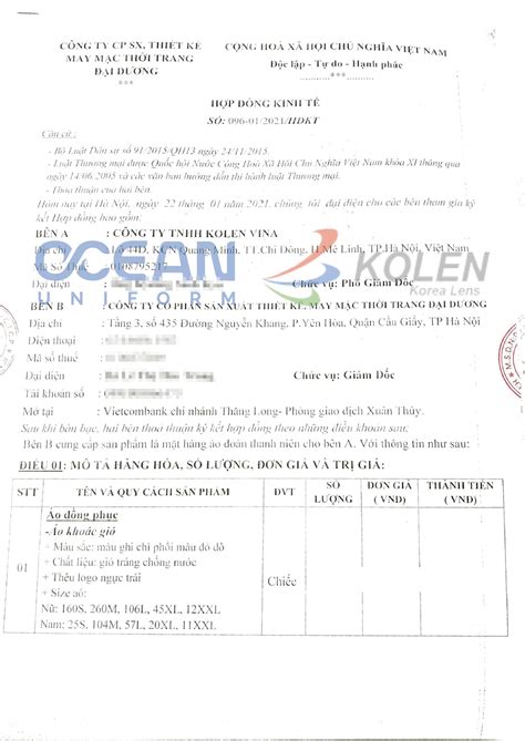 Hợp Đồng Kinh Tế Công Ty Tnhh Ferroli Asean Đồng Phục Ocean