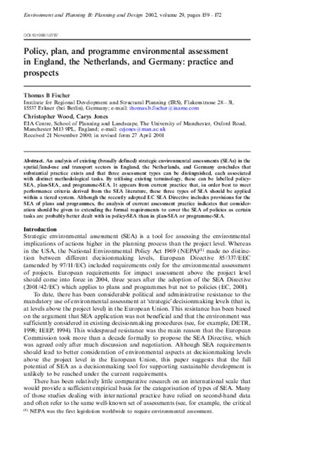 Pdf Policy Plan And Programme Environmental Assessment In England