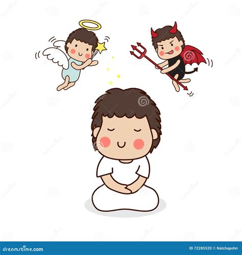 A Boy Meditating With Angel And Devil Stock Vector Illustration Of