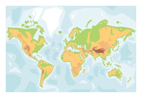 Vereenvoudigde Fysieke Kaart Van De Wereld Vector Illustratie