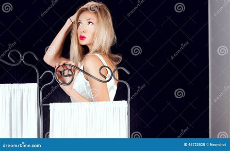 Attractive Blonde Girl In Bedroom Stock Photo Image Of Pleasure Morning