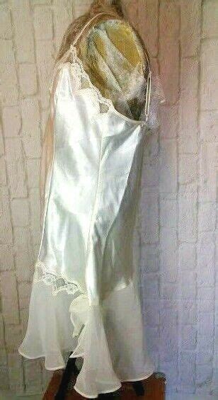 Womens LARGE Vintage VAN RAALTE Ivory Lace ASSYMETRIC Sheer Skirt SLIP LINGERIE EBay