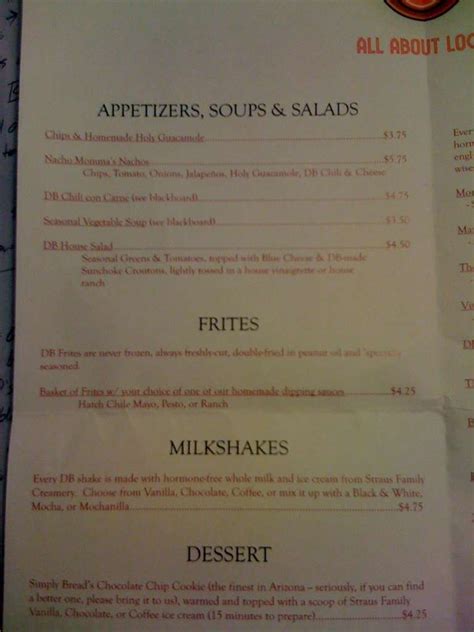 Menu at Diablo Burger restaurant, Flagstaff