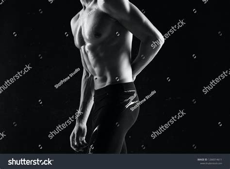 Wellgroomed Male Athlete Naked Torso Holds Stock Photo