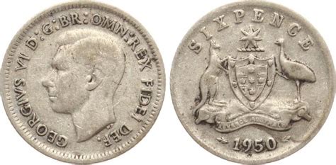 Australien Sixpence 1950 Georg VI Ss MA Shops