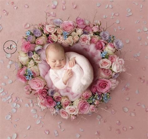 Newborn Photography Photo Shoot Pink Flowers Spring Baby Newborn