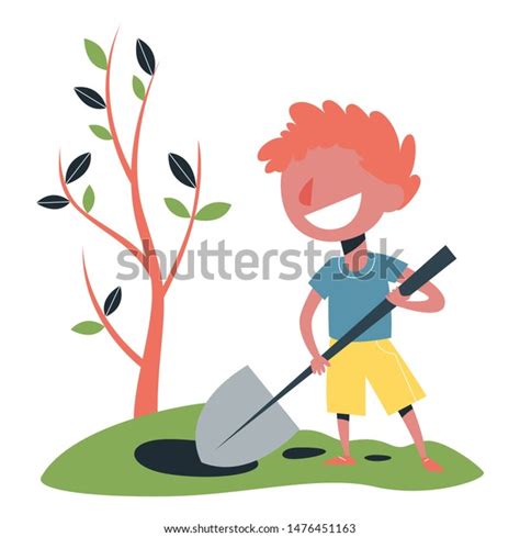 Little Boy Digging Dirt Shovel Child Stock Vector (Royalty Free) 1476451163 | Shutterstock