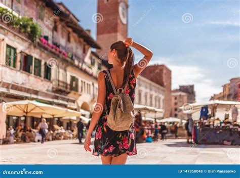 Toirust Woman In Verona Near Old Market In Historical Center Traveler