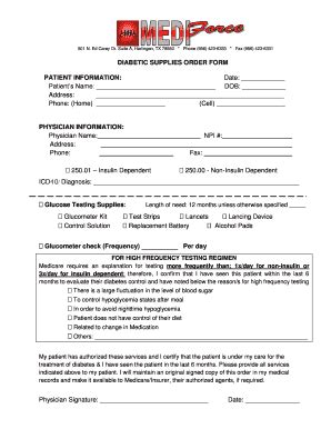 Fillable Online Diabetic Supplies Order Form Patient Information Fax