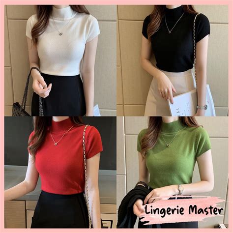 Jual Lingerie Master T Sleeve Knit Top Import Turtle Neck Tanktop Inner Korean Style