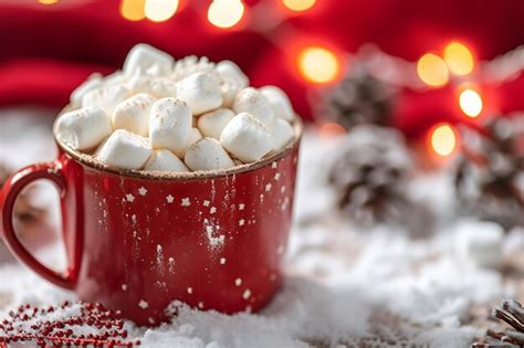 Hot Cocoa With Marshmallow In Mug Premium AI Generated Image