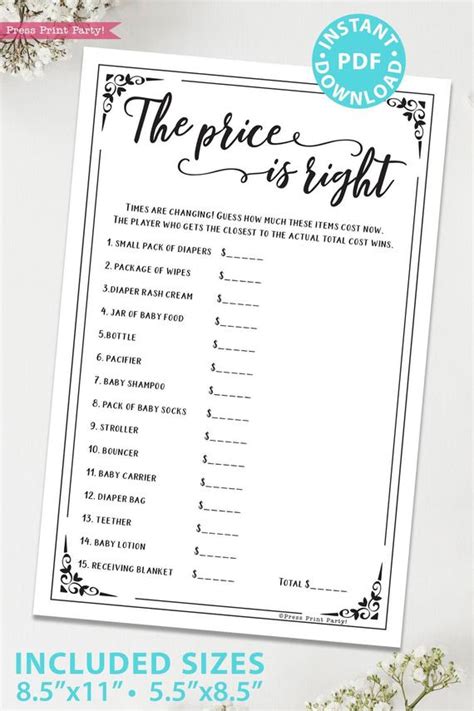 The Price is Right Baby Shower Game (Rustic Style) - Press Print Party