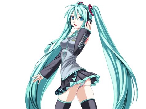 Blue Hair Hatsune Miku Headphones Long Hair Microphone Skirt Thighhighs