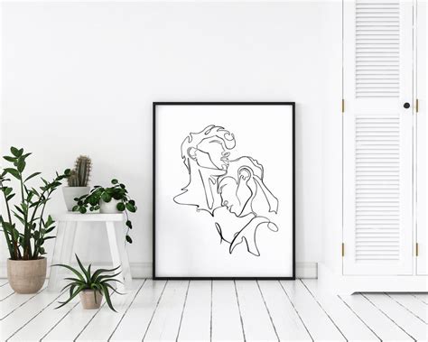 Gay Couple Print Minimal Nude Line Drawing Wall Art Printable Etsy