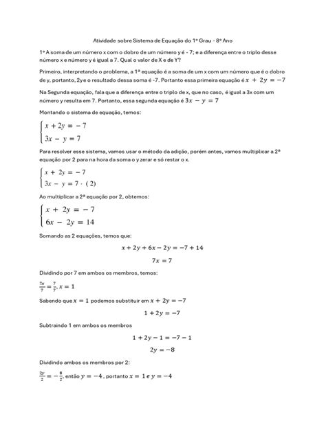 Exercicios Explicados de Sistema de Equação Do 1º Grau | PDF | Equações ...