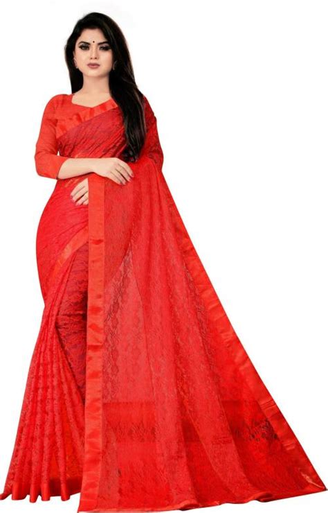 Buy Harpita Women Red Self Design Brasso Daily Wear Saree Online At